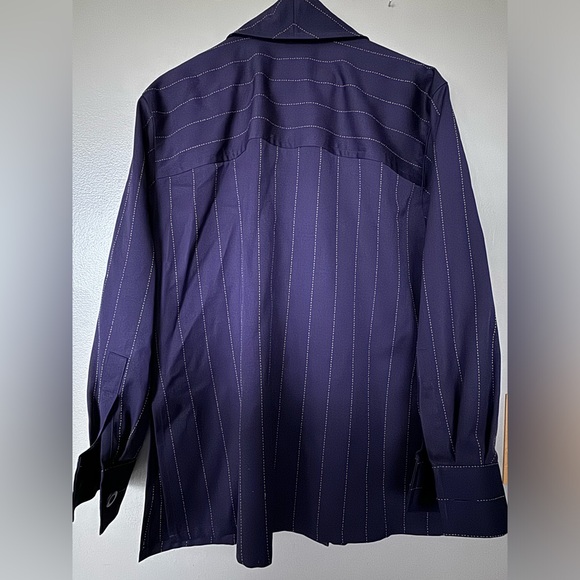 Vintage Linda Allard Ellen Tracy Wool Shacket Shirt Jacket 6 Purple Pin Striped - Picture 3 of 14